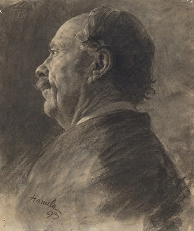 Black And White Portrait Drawing Drucke: Study for a portrait of a man with a mustache, 1893. Creator: Jozef Hanula