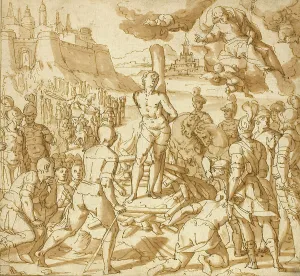 Christian Artwork Heritage Drucke: Study for Saint James Saving an Innocent from the Flames, 1600. Creator: Lazzaro Tavarone