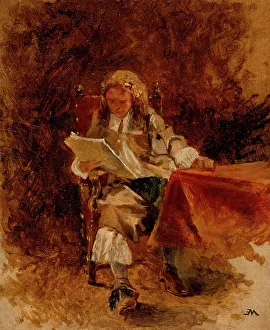 Heritage Oil Paintings USA Drucke: Study of a Seated Cavalier Reading, c1870. Creator: Jean Louis Ernest Meissonier