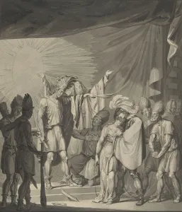White And Black Artwork Drucke: Sun King Anointing a Bound Couple, from August von Kotzebues Die Sonnenjungfrau