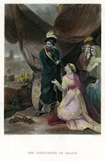 Medieval English History Drucke: The Surrender of Calais, (19th century). Artist: JC Armytage