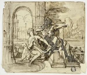Female Portrait In Black And White Drucke: Susanna and the Elders, n.d. Creator: Unknown