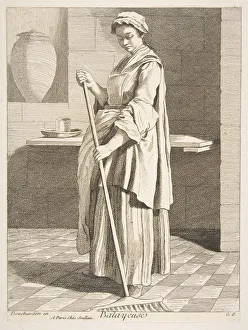 Black And White Domestic Scene Drucke: Sweeper, 1746. Creator: Caylus, Anne-Claude-Philippe de