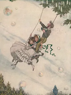 W Heath Robinson Illustration Drucke: The Swing Moves and the Bubbles Fly Upward, c1930. Artist: W Heath Robinson