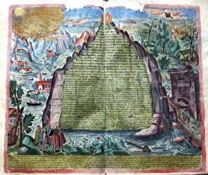 Drucke von Die Tabula Smaragdina (Grüner Tafel von Hermes Trismegistos). Von: Amphitheatrum Sapientiae Aeternae von Heinrich Khunrath, 1609. Privatbesitz Aquarellbilder Drucke: Die Tabula Smaragdina (Grüner Tisch von Hermes Trismegistos ), 1609. Schöpfer: Anonym