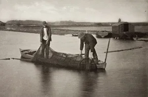 Black And White Fishing Images Drucke: Taking Up the Eel-Net, 1886. Creator: Peter Henry Emerson