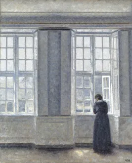 Drucke von Die hohen Fenster im Bestand des Ordrupgaards Museums, Charlottenlund Dänemark Drucke: Die hohen Fenster Künstler: Hammershøi, Vilhelm (1864-1916)