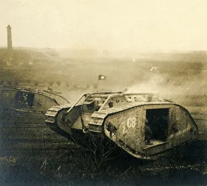 WWI Transportation History Drucke: Tank on the move, c1914-c1918