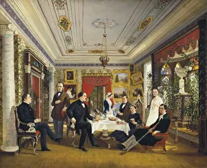 Genre Painting Russia Drucke: At the Tea Table, 1851