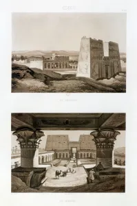Egyptian Religious Architecture Drucke: Temple facade and interior, Edfu, Egypt, 1841. Artist: Himley