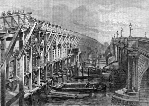 Blackfriars Bridge London Drucke: Temporary bridge over the Thames at Blackfriars, 1864. Creator: Unknown