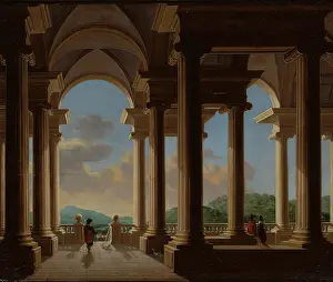 Seventeenth Century European Art Drucke: Terrace with a Colonnade-Architectural Study, 1656. Creator: Daniel de Blieck