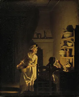 Kitchen Scenes From The Past Drucke: Testing Eggs. Interior of a Kitchen