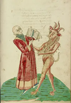 German Illuminated Manuscripts Drucke: Theodas with the Book of Magic and the Devil, 1469. Creator: Unknown