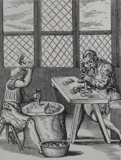 Drucke von Thimmlermacher, 16. Jahrhundert, (1878). Wiedergabe eines Stichs aus dem 16. Jahrhundert von Jost Amman Jost Amman Drucke: Thimmlermacher, 16. Jahrhundert, (1878). Schöpfer: Unbekannt.