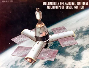 NASA Space Exploration Drucke: Three-Radial-Module Space Station Concept, 1960. Creator: NASA
