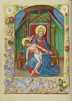 Early Renaissance Artwork Drucke: The Throne of Grace Trinity; Book of Hours, early 16th century. Creator: Unknown
