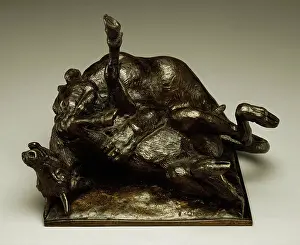 French Heritage Art Images Drucke: Tiger Devouring an Antelope, c1834. Creator: Antoine-Louis Barye