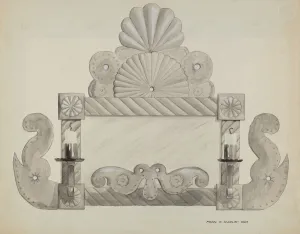 Spiegelrahmen aus Tintenfolie mit zwei Kerzenspülungen um ca. 1937 von Majel G. Claflin