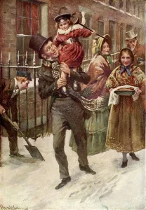Tiny Tim und sein Vater, um 1900. Ersteller: Harold Copping