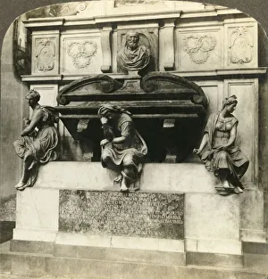 Drucke von Graben des Michael Angelo in der Kirche von Santa Croce Florenz Italien um 1909 Grabmal Michelangelo italienischer Bildhauer Maler Architekt und Dichter Hochrenaissance mit Skulptur von Valerio Cioli Michelangelo Buonarroti Drucke: Grab des Michelangelo im Kirchensitz von Santa Croce
