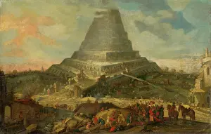 Biblical Scene Oil Painting Drucke: The Tower of Babel, 1601-1625. Creator: Unknown