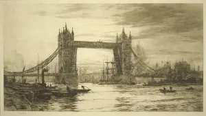 Victorian Era Engineering Drucke: Tower Bridge viewed from the River Thames, London, c1894-1931
