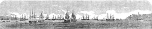 Steam Ship History Drucke: The Transport Fleet Embarking the Troops, at Varna, 1854. Creator: Unknown