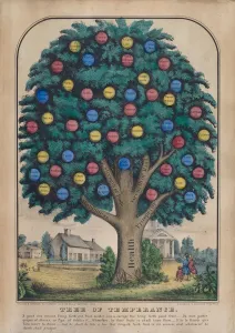 Hand Colored Lithograph Art Drucke: Tree of Temperance, 1848. Creator: Unknown