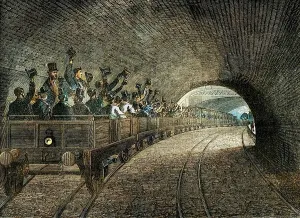 Victorian Era Transportation Drucke: Trial Trip on the Underground Railway