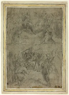 Italian Renaissance Sketches Drucke: Trinity with the Virgin, and Ten Saints, c.1565. Creator: Tommaso Manzuoli
