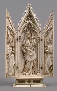 Coronation Of The Virgin Art Drucke: Triptych with the Coronation of the Virgin, German, 1325-50. Creator: Unknown