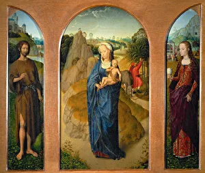 Musee Du Louvre Collection Drucke: Triptych The Rest on The Flight into Egypt (central panel)