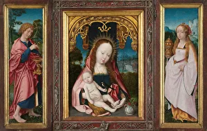 Dreifaltigkeitsbild mit Jungfrau und Kind, Johannes der Evangelist (links), Maria Magdalena (rechts); Künstler: Jan Provoost