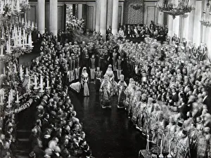 Kaiser Nikolaus II bei der Eröffnungszeremonie des ersten Dumas in Sankt Petersburg, Russland im Jahr 1906