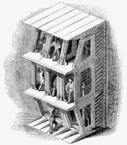 Civil Engineering History Drucke: Tunneling shield used in the construction of the Thames Tunnel, London, 1842