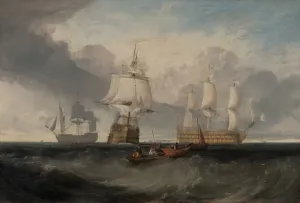 Drucke von Die Sieg, der von Trafalgar zurückkehrt, in drei Positionen; Der Sieg kehrt von Trafalgar zurück; Der Sieg kehrt von Trafalgar zurück, ca. 1806 William Turner Drucke: Die Siegerin kehrt von Trafalgar zurück