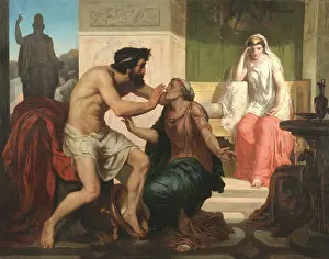 Academic Art Drucke: Ulysses Recognized By Eurycleia, ca. 1849. Creator: Chifflart, Francois (1825-1901)