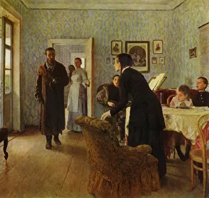 Unerwarteter Rückkehr, 1884, (1965). Schöpfer: Ilja Repin.