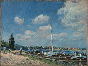 Impressionism Fine Art Images Drucke: Unloading Barges at Billancourt, 1877. Creator: Sisley, Alfred (1839-1899)