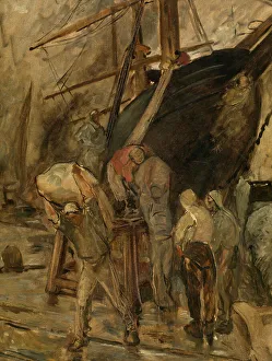Belgian Art Heritage Drucke: Unloading a Sailing Ship, c1860-1900. Creator: Constantin Emile Meunier