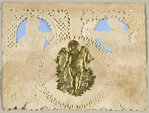 Unbekannter Künstler, um 1850; Goldener Kupferkuss mit einem weiblichen Kopf und einer Blume in der Hand