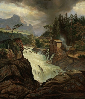 Romantic Era Landscape Art Drucke: The upper Falls of the Labrofoss, 1855-1856. Creator: Johan Christian Dahl