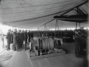 Black And White Naval Images Drucke: U.S.S. Brooklyn, general muster, between 1896 and 1899. Creator: Unknown