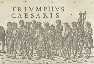 Black And White Woodcut Drucke: Various figures in procession, from The Triumph of Caesar
