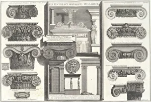 Italian Architectural Features Drucke: Various Roman Ionic capitals compared with Greek examples... mid-18th century