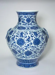 Blue And White Ceramics Drucke: Vase with Loop Handles, Peony Scrolls, Eight Buddhist