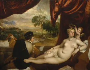 Drucke von Die Venus und der Lautenspieler, um 1565-70 Tizian Drucke: Titian und der Geiger auf dem Kithara um 1565 - 1570
