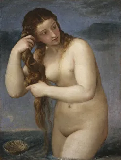 Drucke von Die Auferstehung der Venus aus dem Meer (Venus Anadyomene), 1520. In der Sammlung des Nationalgalerie von Schottland, Edinburgh Tizian Drucke: Die Auferstehung von Venedig aus dem Meer ( Die Auferstehung der Venus aus dem Meer)