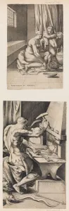 Venus an ihrer Toilette und Vulkan am Schmiedehof um 1546. Ersteller: Enea Vico